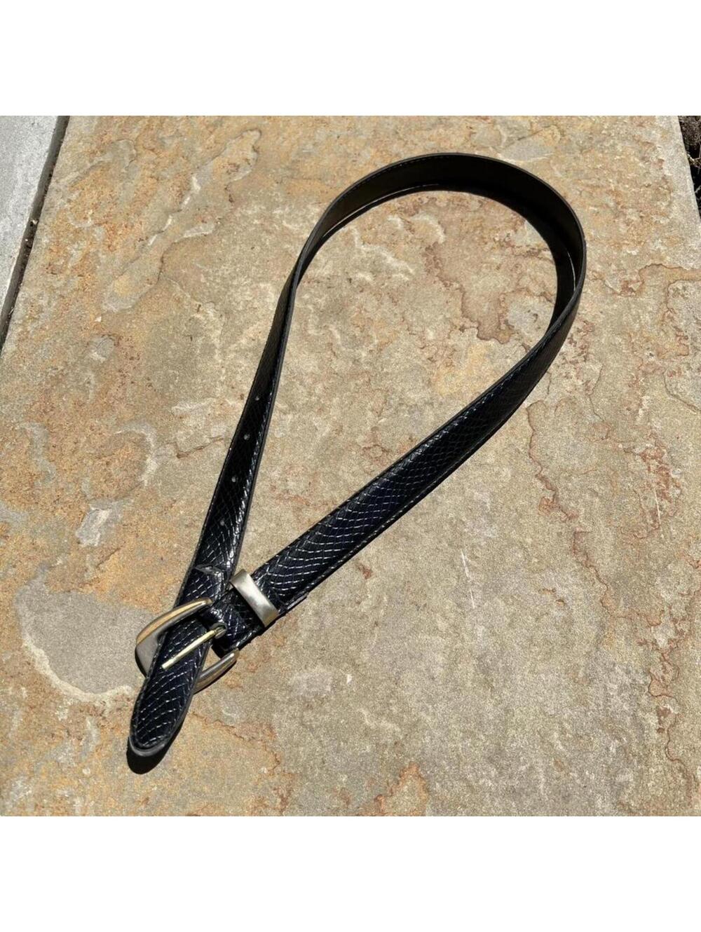 Neo-Vintage Y2K Black Crocodile Embossed Faux Leather Belt